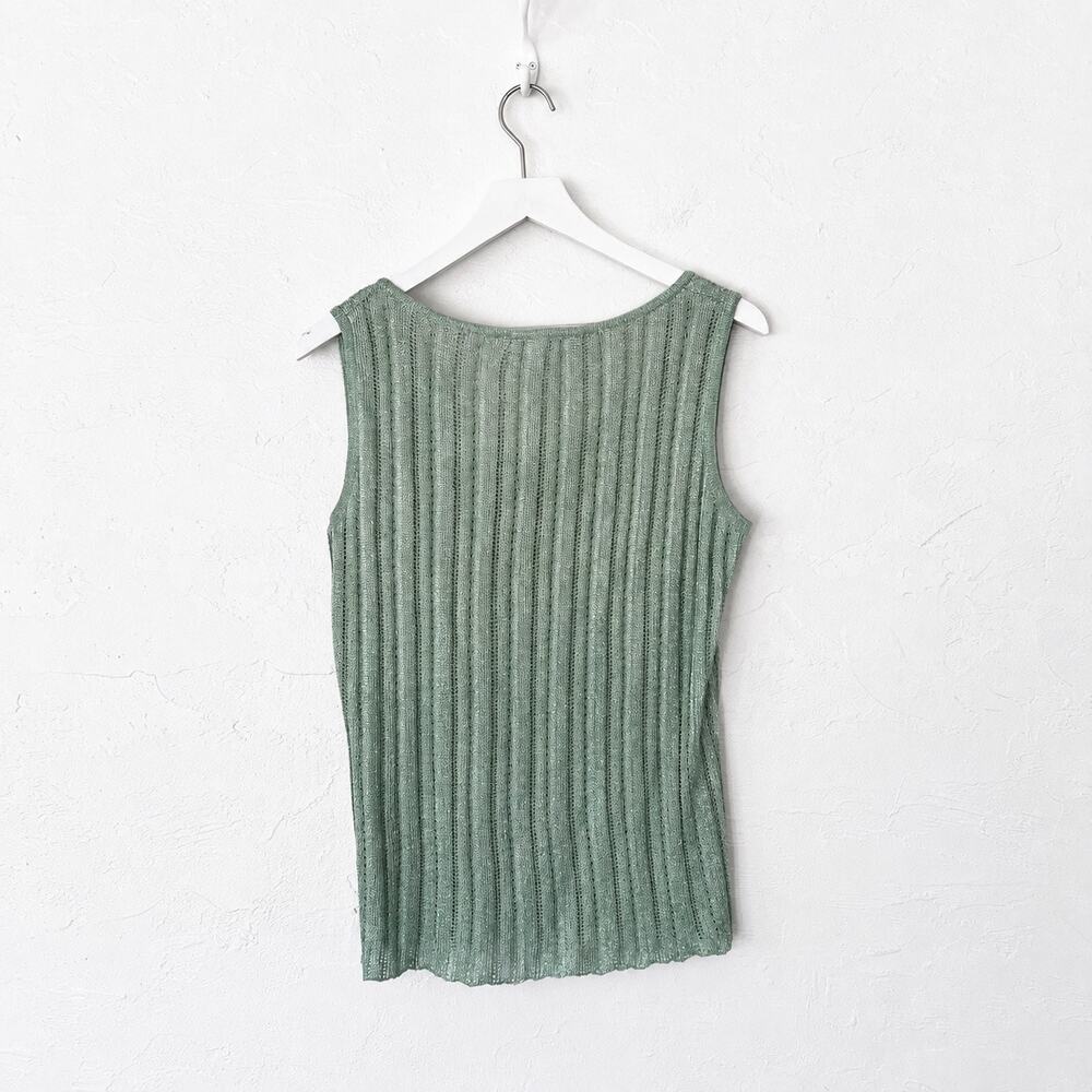 St John Vintage 2006 Sage Metallic Knit Tank Top M Made USA Quiet Luxury - Picture 3 of 6